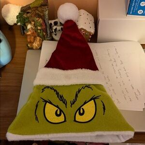Grinch Santa Hat with Red and Green Design